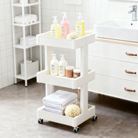 Étagère de rangement mobile à trois niveaux en plastique sur roulettes, pour cuisine, salon, salle de bain, snacks et légumes