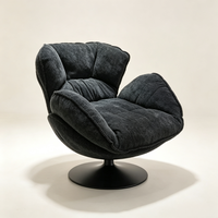 Fauteuil d'appoint pivotant moderne à coussin profond, forme nuage moelleuse, base métallique large, tissu chenille gris foncé