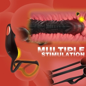 Massaggiatore prostatico <span class=keywords><strong>vibratore</strong></span> anale <span class=keywords><strong>per</strong></span> gli uomini doppio anello masturbazione strumenti 6 in 1 giocattoli vibranti con Silicone anello di gallo - Product Image 6