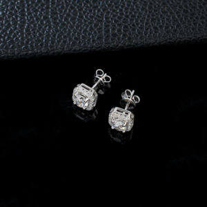 Classic 925 silver square halo cultivated diamond earrings for women - Product Image 2