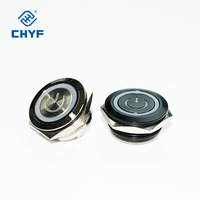 Interrupteur à bouton-poussoir métallique 12mm 16mm 19mm 22mm, momentané, avec anneau LED, symbole d'alimentation, 1NO, étanche IP67, réinitialisation, 3V 12V 24V