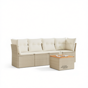 ชุดโซฟาหวายสีเบจสำหรับสวน 4 ที่นั่ง เฟอร์นิเจอร์กลางแจ้ง ทนทานต่อสภาพอากาศ ดีไซน์ร่วมสมัย - Product Image 1