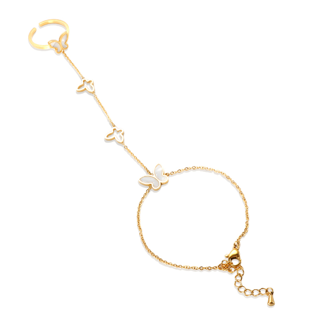 Fashion Stainless Steel Bracelet Ring Jewelry Set Butterfly Link Chain Bracelet Gold Plated for Girls