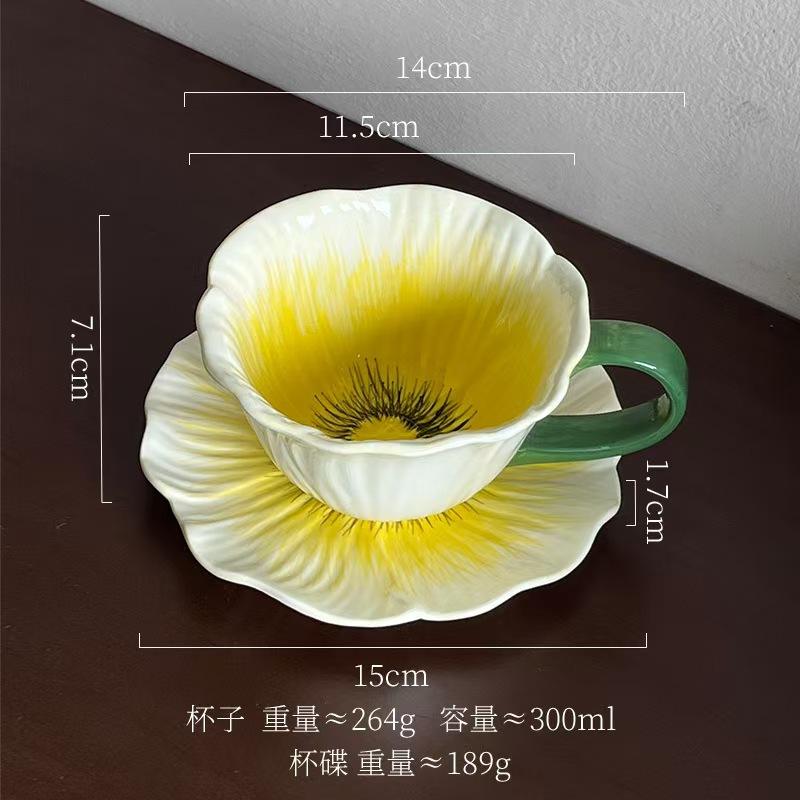 Flower coffee cup and saucer-yellow
