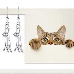 Lindos pendientes colgantes de gato estirado para mujer, aretes de gatito divertidos y modernos, joyería de moda diaria - Product Image 5