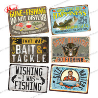Letrero Metálico Vintage GONE FISHING para Interiores y Exteriores, Decoración de Pared para Sala de Estar, Letrero de Metal Divertido con Diseño de Pesca y Caza, NO PESCAR