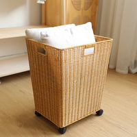 Grand panier à linge avec roulettes, panier à linge en rotin tissé PP, panier de rangement pour vêtements sales pour salle de bain, chambre à coucher, hôtel, buanderie