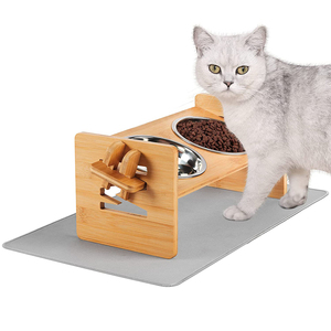 Özel Logo WDF ahşap pet besleyici yükseltilmiş kedi kase ayarlanabilir yükseklik yükseltilmiş köpek maması kasesi tutucu bambu Pet besleyici - Product Image 4
