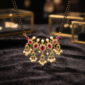 Antique Pearl Mangalsutra Classic Emotion Link Chain Fashion Pendant Necklace with Gold Plating Available at Reasonable Price - Product Image 3