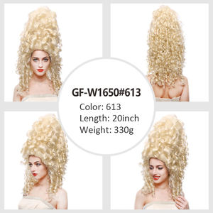 Perruque de festival dorée, chapeau haut de forme vintage, cheveux courts bouclés de style médiéval européen, couvre-chef pour Halloween - Product Image 6