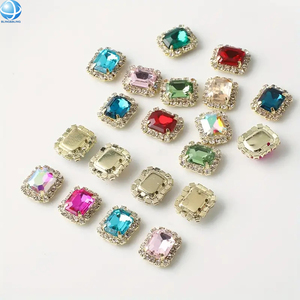Boutons rectangulaires en cristal AB colorés de <span class=keywords><strong>haute</strong></span> qualité à coudre, à dos plat, 12 x 14 mm, boucle en verre pour vêtements et artisanat DIY - Product Image 3