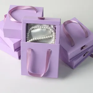 Logotipo personalizado slide papel jóias caixa e saco pacote com cetim inserir