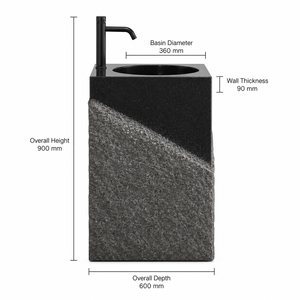 Lavabo de Pedestal de Piedra con Vetas de Mármol Negro, Lavabo de Resina para Encimera de Baño, Villa, Aseo - Product Image 2