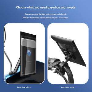Klip ponsel stang sepeda, tas pemegang ponsel cermin spion sepeda motor, layar sentuh Universal tahan air 360 ° - Product Image 3