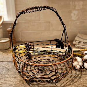 Handmade Rustic Iron <b>Wire</b> <b>Basket</b> Round <b>Storage</b> Organizer Single Tier Metal <b>Basket</b> for Living Room Neatening - Product Image 2