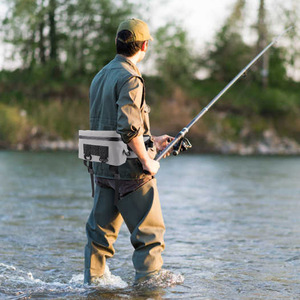 Bolsa de cintura para pesca, correa de hombro de lona impermeable de gran capacidad para cañas y aparejos, pesca en el mar, uso masculino multiusos - Product Image 1