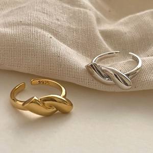 Anelli annodati in argento 925 Sterling placcato oro Chunky aprono anelli regolabili - Product Image 6