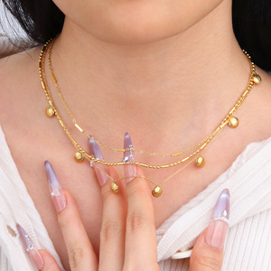 สร้อยคอแฟชั่นกันน้ำ Chris April ชุบทอง PVD บนสแตนเลสสตีล 316L ดีไซ<span class=keywords><strong>น์</strong></span>มินิมอลแบบแท่งและลูกปัด - Product Image 1