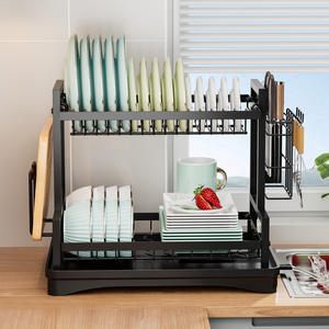 <span class=keywords><strong>Égouttoir</strong></span> à vaisselle 2 niveaux en acier inoxydable avec <span class=keywords><strong>bac</strong></span> de récupération et porte-ustensiles pour comptoir de cuisine, grande taille - Product Image 4