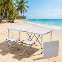 Ensemble de meubles pliants d'extérieur en aluminium léger avec logo personnalisé, 1 table et 4 chaises, portable, réglable en hauteur, personnalisé