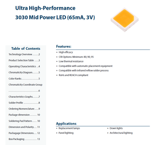 Puce d'éclairage LED Luminuss MP-3030-120H-40-80 Série MP-3030 Blanc 4000K 80CRI Angle de vision de 120° Efficacité 230 Lm/W - Product Image 2