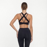 Nouvel arrivage OEM Ensemble 3 pièces respirant pour fitness et exercice, avec dos croisé en maille, couleur unie, comprenant un crop top et un soutien-gorge de sport sexy pour le yoga