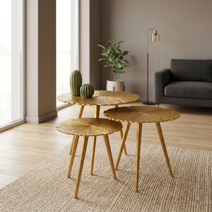 Juego de Mesas de Centro Apilables con Diseño de Hojas Doradas, Estilo Moderno de Mediados de Siglo, Muebles para Sala de Estar con Estructura Metálica, Mesas Redondas - Product Image 6