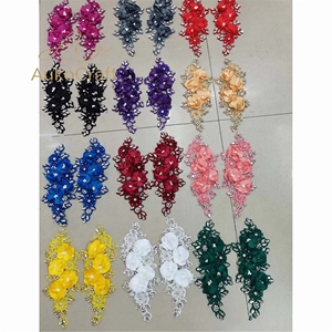 Atacado Barato DIY Luxuoso Aplique de Renda Bordado com Miçangas, Motivo Floral 3D, <span class=keywords><strong>Patches</strong></span> de Strass com Diamantes para Costura em Tecido de <span class=keywords><strong>Chiffon</strong></span> - Product Image 1