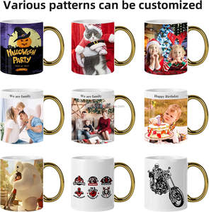 Venta al por mayor taza personalizada 11 Oz sublimación blanca redonda toda la taza <span class=keywords><strong>vegetariana</strong></span> personalizada cerámica mango dorado taza de café para beber - Product Image 5