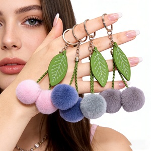 Mini Fruit Cherry Fur Ball Pom Pom Keychains <strong>Fake</strong> Faux Rabbit Fur Ball KeyRing Plush Ball Accessories <strong>Handbag</strong> Bag Charms Pendant - Product Image 1