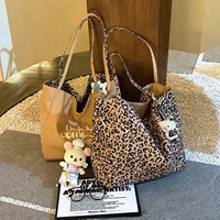 Sac fourre-tout personnalisé OEM en toile imprimé léopard pour femme, grande capacité, style japonais et coréen, décontracté, pour le quotidien, vente en gros d'usine