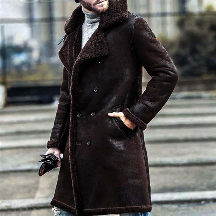 Trench Coat Mens Brown Fur Jacket Fur Fleece New Style Trench
