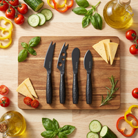 Ensemble de 4 couteaux à fromage modernes entièrement noirs, minimalistes, en acier inoxydable, durables, écologiques, portables et compatibles lave-vaisselle