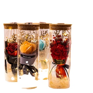 Cristal de flor fresca preservada de Rosa estrellada con luces botella de deseos tienda de oro regalo del Día de San Valentín novia novias - Product Image 1