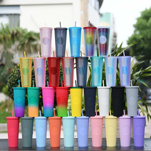 Vasos de Plástico de Doble Pared de 24 oz/710 ml con Diseño de Diamante de Durian, Coloridos, con Pajita y Tapa - Product Image 2