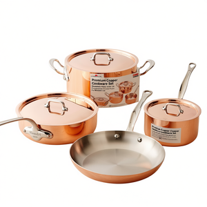 Juego de Utensilios de Cocina de Cobre Premium con Interior y Tapas de Acero Inoxidable, Ollas y Sartenes Profesionales para Uso en la Cocina - Product Image 1