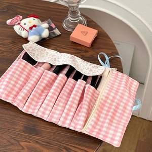 תיק גליל נייד תיק פרחים תיק קוסמטי פרחוני רב-חריצים איפור מברשת אחסון כיס עט מחזיק עט - Product Image 5