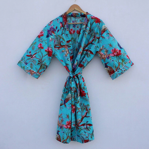 Robe Kimono Femme 100% Coton Col V Ceinture à Nouer Longue Tenue de Nuit et de Détente Imprimé Floral Kimono Printemps Été Élégant Style Japonais - Product Image 1