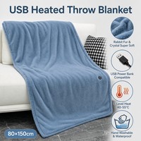 Couverture chauffante électrique 80x150cm en polaire douce, alimentée par USB, lavable en machine pour la maison/le bureau