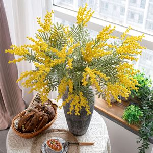 Bouquet de fleurs artificielles d'albizia jaunes Haiyan, en plastique, longue durée, pour mariage et décoration intérieure, 24 pouces - Product Image 1