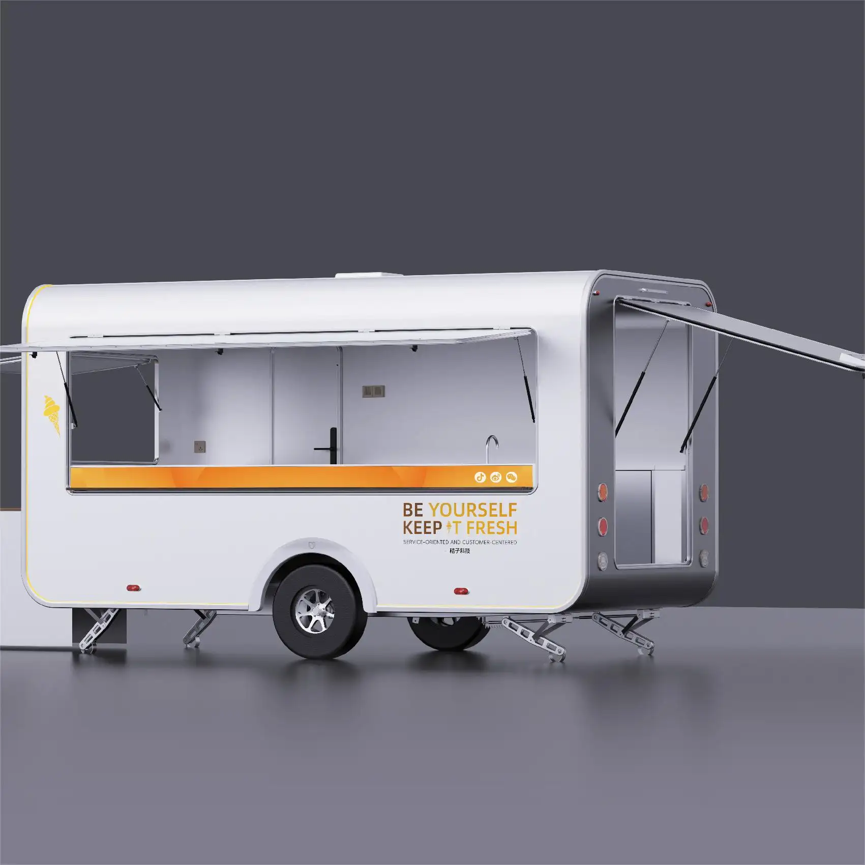 Gigafactory tarafından üretilen özelleştirilmiş farklı römork mobil gıda kamyonu gıda kahve hot dog römork