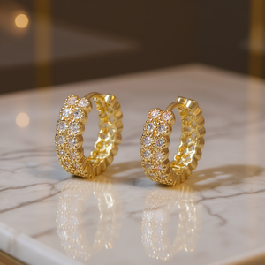 Orecchini a Cerchio di Lusso Placcati Oro con Cristalli e Strass per Donna, Gioielli da Festa in Lega di Zinco con Design a Micro-Inserimento - Product Image 2