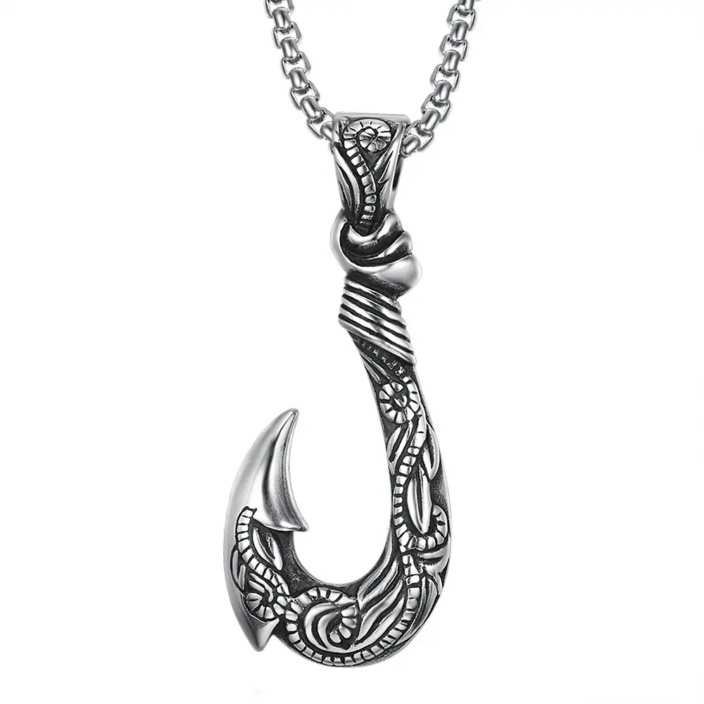 new Vintage Necklace Stainless Steel Celtic fish Hook pendant Necklace Punk Hip Hop Nordic Jewelry fancy fish hook jewelry