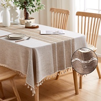 Nappe Décorative Grise en Coton et Lin Tissé Nordique, Imperméable, Antidérapante, à Pompons, Durable et Écologique pour la Maison - Grande Vente