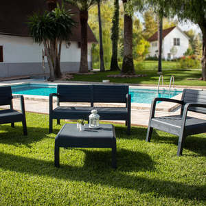 Set di Mobili da Giardino Contemporanei in Plastica Riciclata, Divano e Poltrone per 4 Persone, Eco-Compatibile - Product Image 3