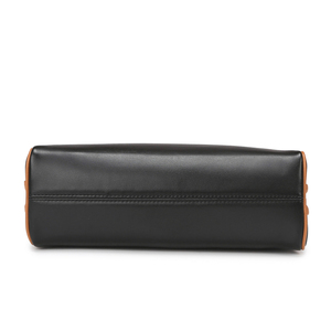 Sac fourre-tout personnalisé <span class=keywords><strong>en</strong></span> <span class=keywords><strong>cuir</strong></span> PU pour femme, noir avec finition marron, double compartiment, fermeture éclair, sac à bandoulière, kit de quincaillerie dorée - Product Image 3