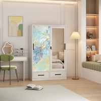 Armoire de chambre à coucher multifonctionnelle en acier avec 2/3 portes coulissantes, miroir et tiroirs – Modèles d'armoires et placards