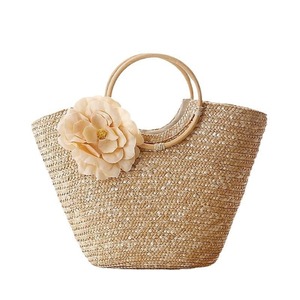 Alla moda e semplice borsa Tote fatta a mano in paglia con manico in tessuto a fiori borsa da spiaggia con chiusura a cerniera - Product Image 5