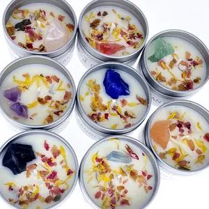 Hot Selling Crystal Dried Flower Soy Wax Silver Tin Jar Mental Scented Candle