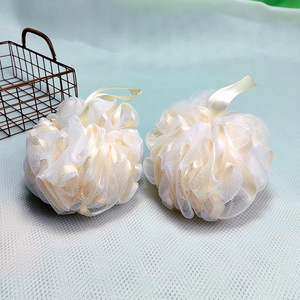 Bath Sponge Large Beige Mesh With Ribbon For Bathing And Lathering - Product Image 1